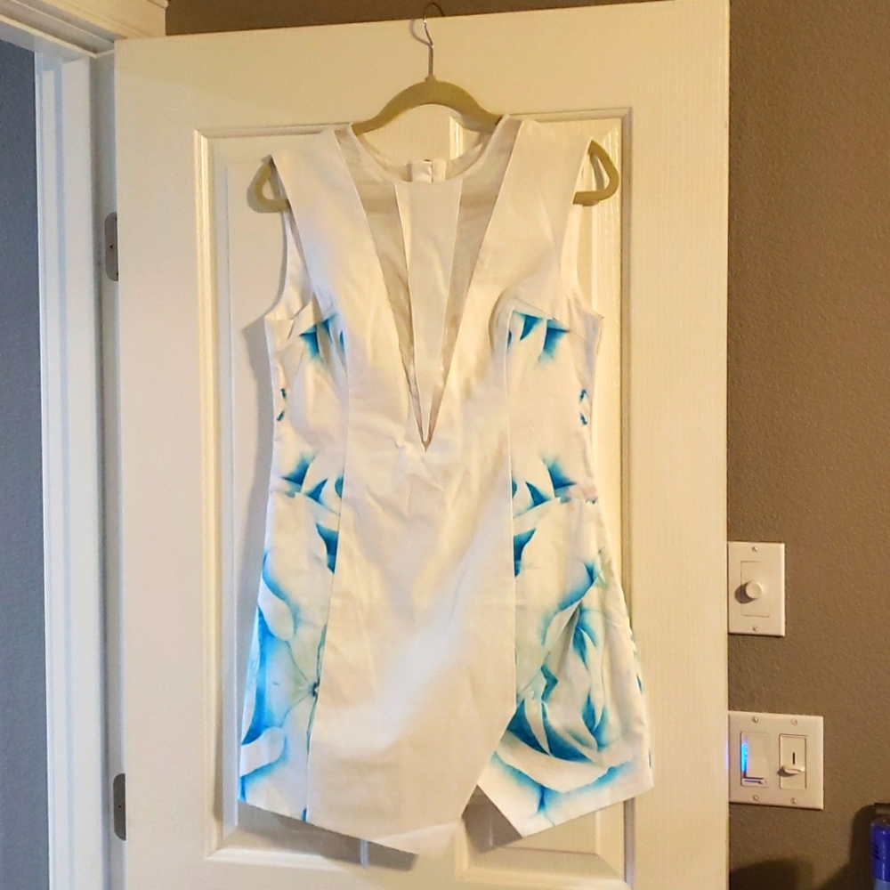 Finders Keepers Asymmetrical Dress in White and Blue